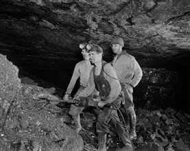 Anthracite Miners Showing Serviceman how Anthracite is Mined during Miner's Rally during War Production Drive, Pennsylvania, USA, William Perlitch for Office of War Information, October 1942