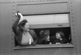 Japanese-Americans on Train to Owens Valley During Evacuation of Japanese-Americans from West Coast Areas under U.S. Army War Emergency Order, Los Angeles, California, USA, Russell Lee, Office of War ...
