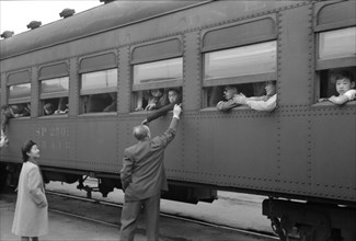 Japanese-Americans on Train to Owens Valley During Evacuation of Japanese-Americans from West Coast Areas under U.S. Army War Emergency Order, Los Angeles, California, USA, Russell Lee, Office of War ...