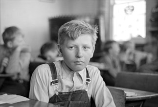 Student at Desk in Rural School, Williams County, North Dakota, USA, Russell Lee, U.S. Resettlement Administration, November 1937