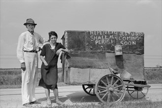 Traveling Evangelists with Cart on Road between Lafayette and Scott, Louisiana, USA, Russell Lee, Farm Security Administration, October 1938