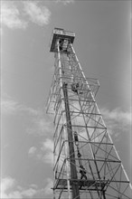 Oil Derrick, Low Angle View, Oklahoma City, Oklahoma, USA, Russell Lee, Farm Security Administration, August 1939