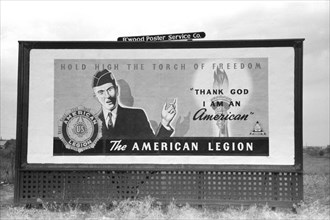 American Legion Billboard, Brownwood, Texas, USA, Russell Lee, Farm Security Administration, November 1939