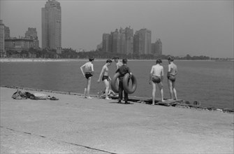 Group of Boys at Public Bathing Beach, Lake Michigan, Chicago, Illinois, John Vachon, Farm Security Administration, July 1941