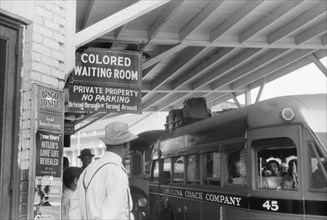 Bus Station with Sign "Colored Waiting Room", Durham, North Carolina, USA, Jack Delano, Office of War Information, May 1940