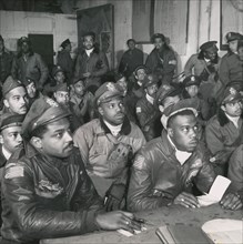 Members of Army Air Force 332nd Fighter Group in Briefing Room, Ramitelli, Italy, Toni Frissell, March 1945