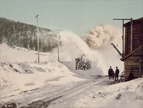 Colorado Midland Railway Train with Rotary Snow Plow Removing Snow from Tracks next to Water Tower, Hagerman Pass, Colorado, USA, William Henry Jackson for Detroit Publishing Company, 1899