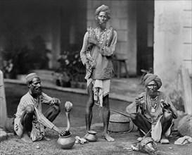 Three Snake Charmers, India, 1890