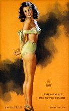 Woman with Arms Tied by Bikini Top, Sorry I'm all Tied up for Tonight, Mutoscope Card, circa 1940