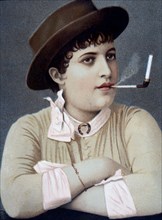 Woman Smoking a Cigarette, Lithograph, circa 1880