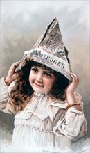 Girl Wearing a Newspaper Hat-Hire's Root Beer, Trade Card, circa 1890