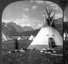 Blackfoot Indian Village Near St. Mary's Lake, Montana, USA, circa 1900