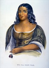 Pocahontas, Inspired from Painting by R. M. Sully, Hand Colored Lithograph, circa 1844