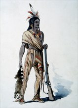 Mohican Hunter with Fur, Watercolor Painting by William L. Wells for the Columbian Exposition Pageant, 1892