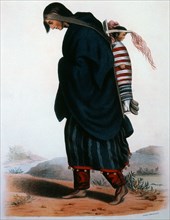 Chippewa Squaw and Child, Lithograph by McKenney and Hill after Painting by James Otto Lewis, circa 1836
