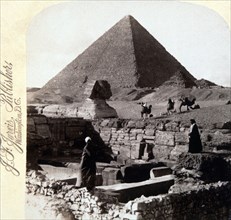 The Great Pyramid and Sphinx, Egypt, Single Image of Stereo Card, circa 1896