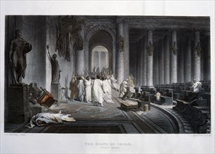 Assassination of Julius Caesar, 44BC, Hand-Colored Engraving