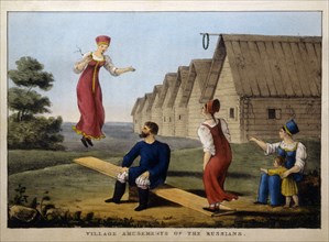 Russian Villagers at Play, Hand-Colored Engraving From Robert Pinkerton's Russia, circa 1883