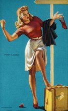 Sexy Woman Hitch Hiking, "Foot Loose", Mutoscope Card, 1940's