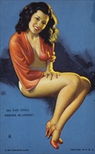 Sexy Brunette Woman Portrait, "Do You Still Prefer Blondes?", Mutoscope Card, 1940's