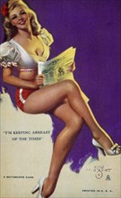 Sexy Woman Reading Newspaper, "I'm Keeping Abreast of the Times", Mutoscope Card, 1940's