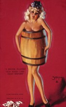 Woman Wearing Barrel, "I Never Played Old Maid Like That Before", Mutoscope Card, 1940's