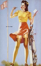 Woman Golfing, "Up to Par", Mutoscope Card, 1940's