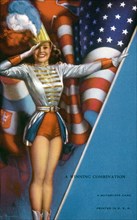 Woman Saluting Standing in Front of Flag, "A Winning Combination", Mutoscope Card, 1940's
