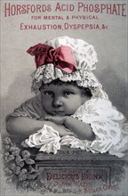 Portrait of Young Girl Resting Chin on Folded Hands, Horsfords Acid Phosphate for Mental and Physical Exhaustion, Dyspepsia, Trade Card, circa 1900