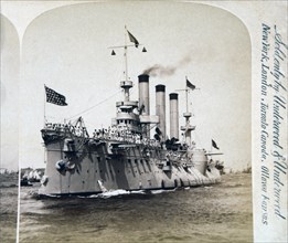 U.S.S. Brooklyn, Admiral Schley's Heavy Cruiser Returning From Santiago, Cuba, Single Image of Stereo Card, circa 1898