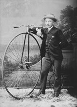 Man with High-Wheel Bicycle, Albumen Photograph, circa 1898