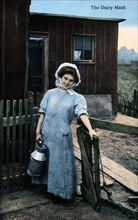 Farm Woman with a Milk Can, Hand-Colored Photograph, circa 1913