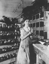 Woman Working in Shoe Factory, circa 1895