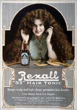 Woman With Long Hair, Rexall 93 Hair Tonic, Advertisement, circa 1912