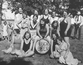 Group of Women in Bathing Suits and Buck Beer, Portrait, circa 1915
