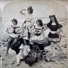 Five Women at Beach USA, Stereo Single Image of Stereo Card, circa 1897