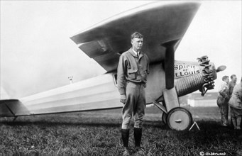 Charles A. Lindbergh with Spirit of St. Louis Airplane, May 1927