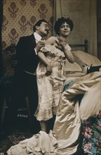Couple Preparing for Bed, Hand Colored Photograph, circa 1928
