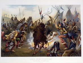 War Dance of the Sioux, Inspiration From Rudolf Cronan Painting, Chromolithograph, circa 1886