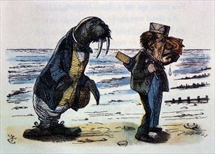 The Walrus and The Carpenter, Through the Looking Glass by Lewis Carroll, Hand-Colored Illustration by John Tenniel, circa 1872