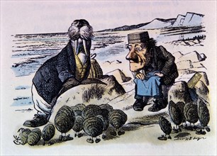 The Walrus and The Carpenter, Through the Looking Glass by Lewis Carroll, Hand-Colored Illustration by John Tenniel, circa 1872