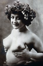 Woman Holding Breasts, Postcard