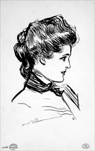 Gibson Girl, Beatrice, Portrait, Drawing by Charles Dana Gibson, circa 1903