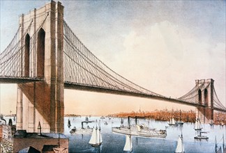Brooklyn Bridge, Currier & Ives, Lithograph, circa 1881