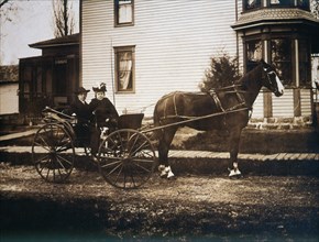 Couple and Dog in Horse and Buggy, circa 1900