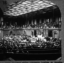 U.S. President Woodrow Wilson Addressing Congress on Question of International Peace & Imminent Danger of War with Germany, Single Image of Stereo Card, February 3, 1917