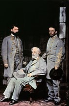 Generals Curtis Lee,  Robert E. Lee and Lieutenant Colonel Walter Taylor, Hand-Colored Photograph, 1865