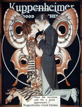 Fashionable Couple Kissing in Front of Butterfly, Advertisement for Kuppenheimer Clothing, circa 1924