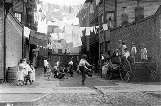 Children Playing Baseball in Tenement Alley, Boston, Massachusetts, USA