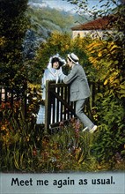 Couple in Garden, Meet Me Again as Usual, Post Card, circa 1909